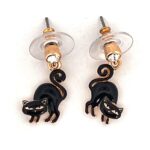 Gold-Plated Witches Cat Earrings with Czech Crystals