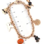 Gold Plated Halloween Charm Bracelet, Czech Crystals