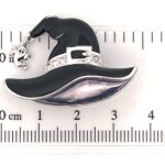 Rhodium-Plated Enamel Witch’s Hat Crystal Pin Brooch