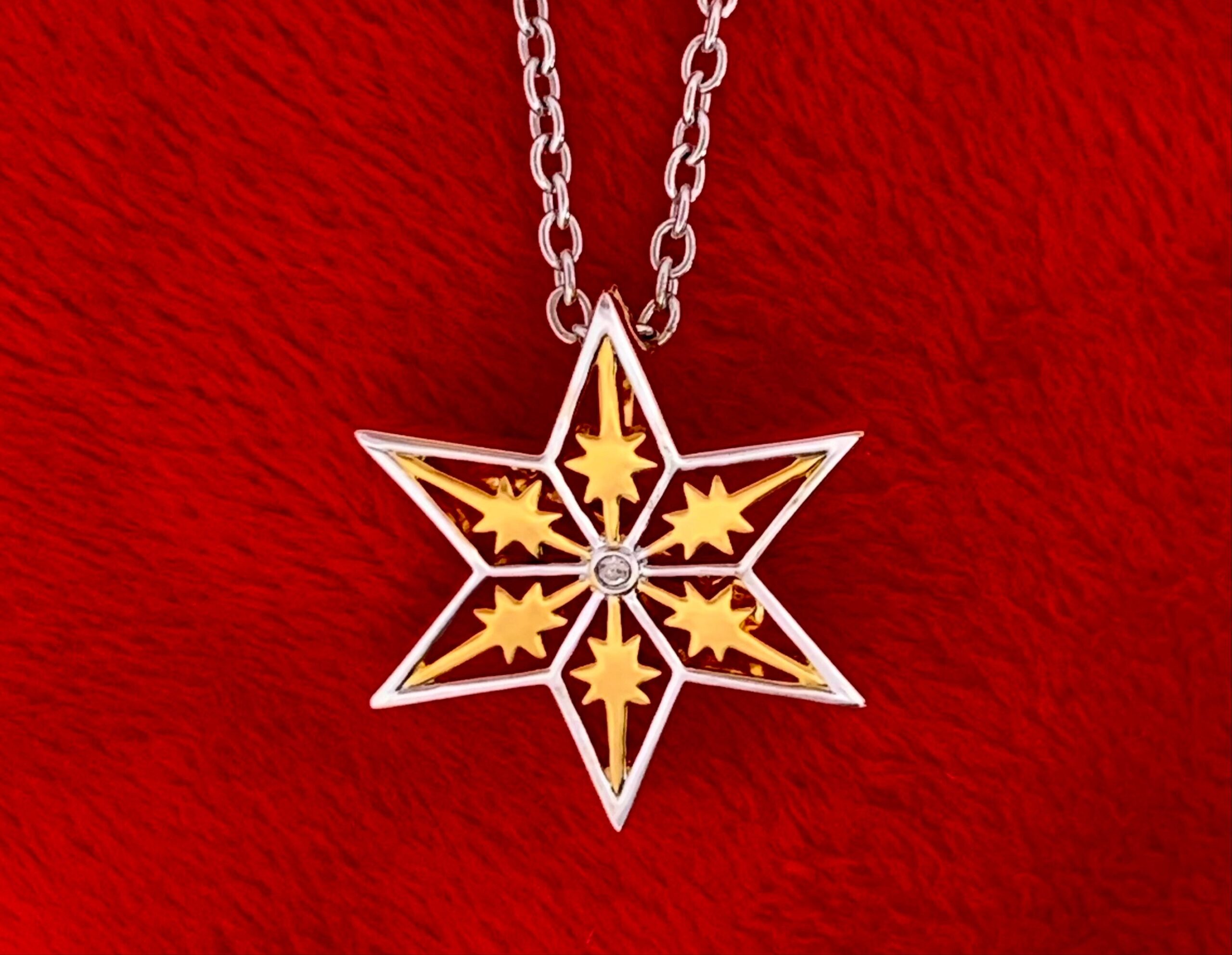 il-fullxfull.4301518983-1cel.jpg Gold & Rhodium Plated Star Brooch Pendant, Czech Crystal
