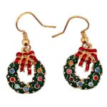 Gold Plated Christmas Wreath Earrings with Czech Crystals