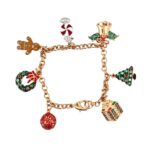 Gold Plated Christmas Charm Bracelet with Czech Crystals