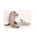 Rhodium Plated Seal Pin Brooch with Czech Crystals 1 Rhodium Plated Seal Pin Brooch with Czech Crystals