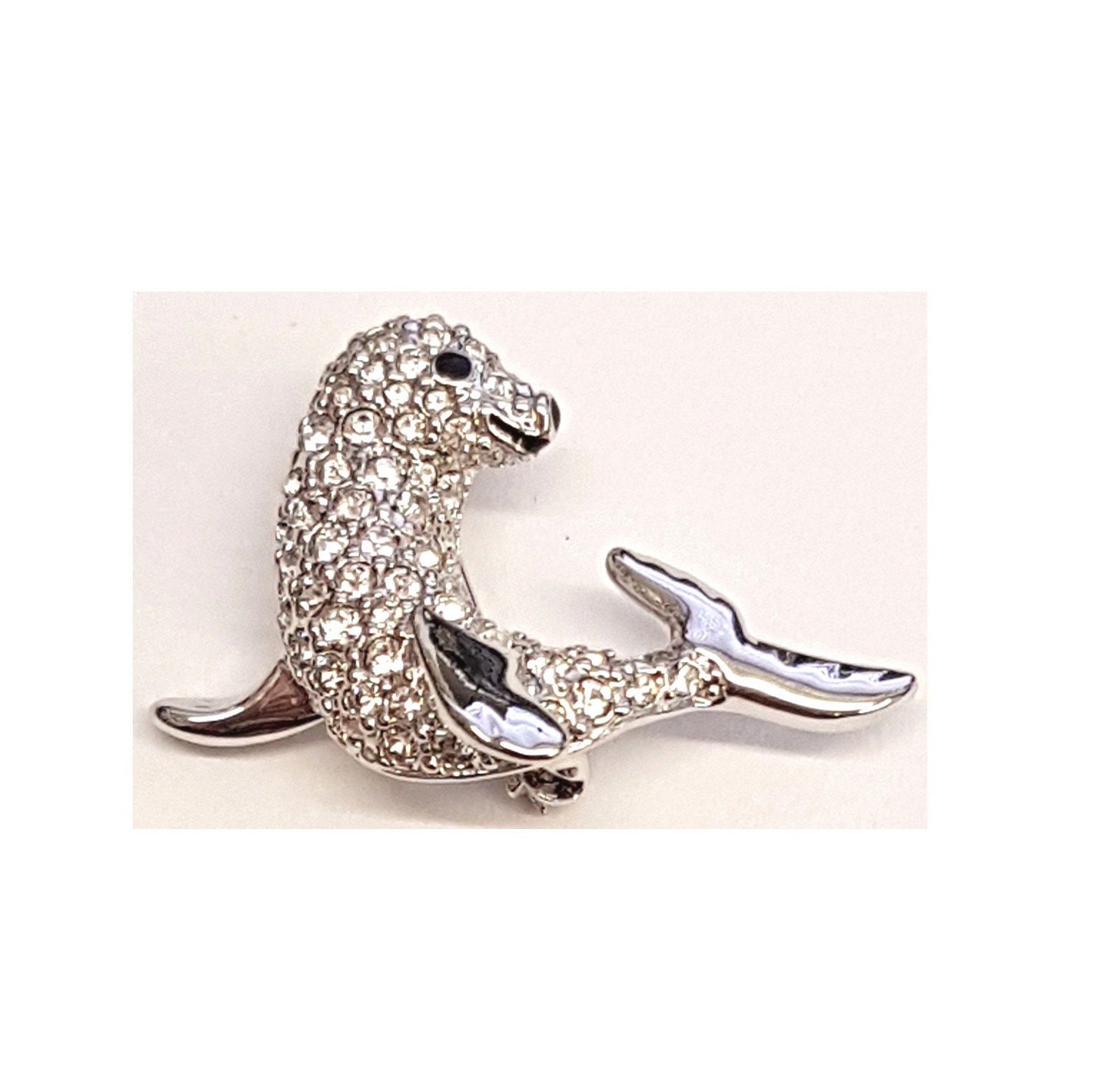il-fullxfull.4333915204-ezp4.jpg Rhodium Plated Seal Pin Brooch with Czech Crystals