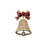 Gold Plated Christmas Bell Brooch with Czech Crystals