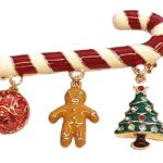 Gold Plated Candy Cane Charm Brooch with Czech Crystals