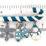 Rhodium Plated Candy Cane Charm Brooch with Czech Crystals