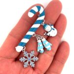 Rhodium Plated Candy Cane Charm Brooch with Czech Crystals