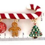 Gold Plated Candy Cane Charm Brooch with Czech Crystals