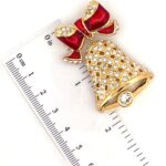 Gold Plated Christmas Bell Brooch with Czech Crystals