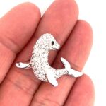 Rhodium Plated Seal Pin Brooch with Czech Crystals 3 Rhodium Plated Seal Pin Brooch with Czech Crystals