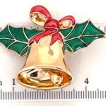 Gold Plated Enamel Christmas Bell Pin Brooch with Clapper