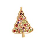Gold Plated Christmas Tree Brooch with Czech Crystals