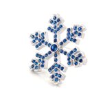Rhodium Plated Blue Czech Crystal Snowflake Brooch