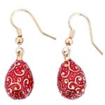 Gold Plated Red Enamel Metal Alloy Bauble Earrings