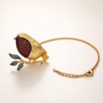 Gold-Plated Robin Brooch Pendant with Swarovski Crystals