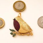 Gold-Plated Robin Brooch Pendant with Swarovski Crystals