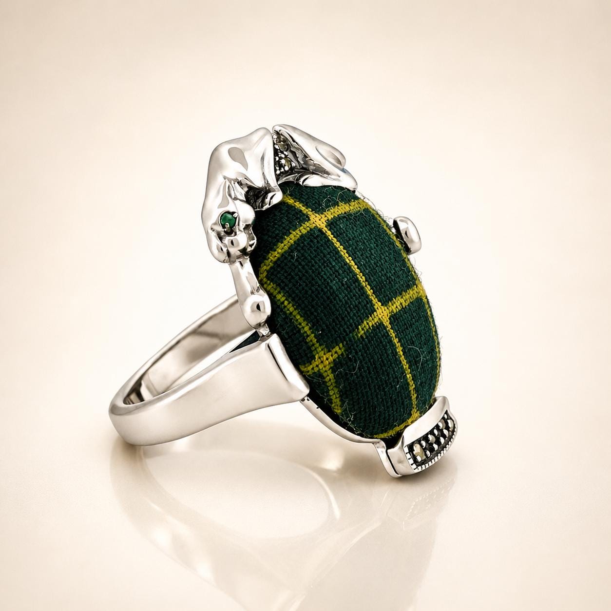 il-fullxfull.7972268950-qc8t-il-fullxfull.7972268950-qc8t.jpg Sterling Silver Panther Ring with Wax Print Textile Inlay