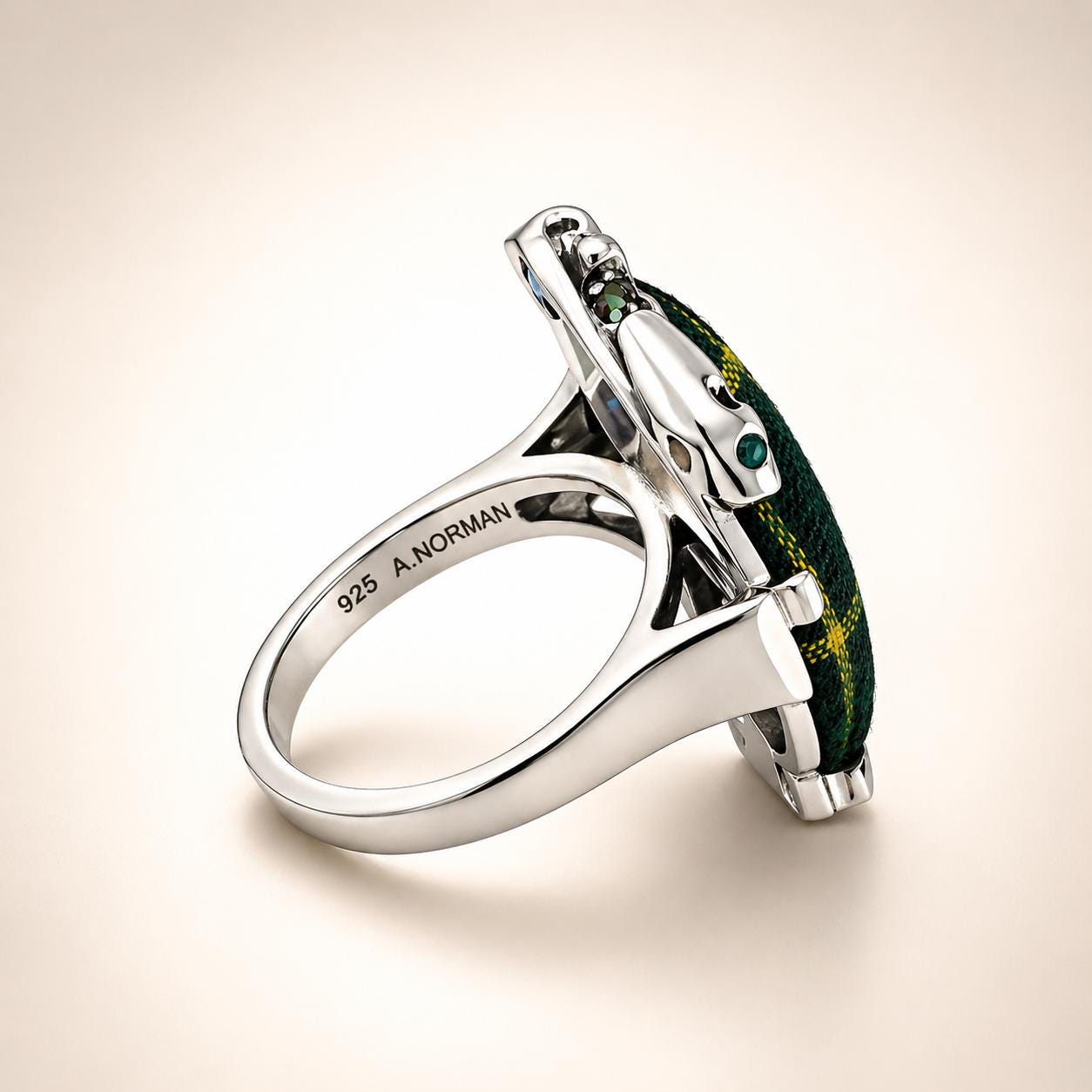 il-fullxfull.8020219291-pvit-il-fullxfull.8020219291-pvit.jpg Sterling Silver Panther Ring with Wax Print Textile Inlay