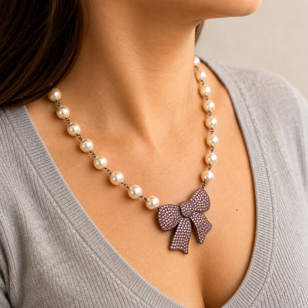 il-fullxfull.8084546345-9zfu-il-fullxfull.8084546345-9zfu.jpg Swarovski Crystal and Pearl Black Rhodium Bow Necklace
