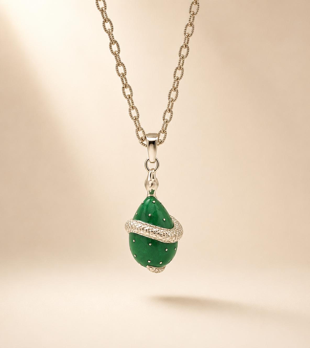 il-fullxfull.8221786899-49kt-il-fullxfull.8221786899-49kt.jpg Sterling Silver Snake Wrapped Green Enamel Egg Pendant
