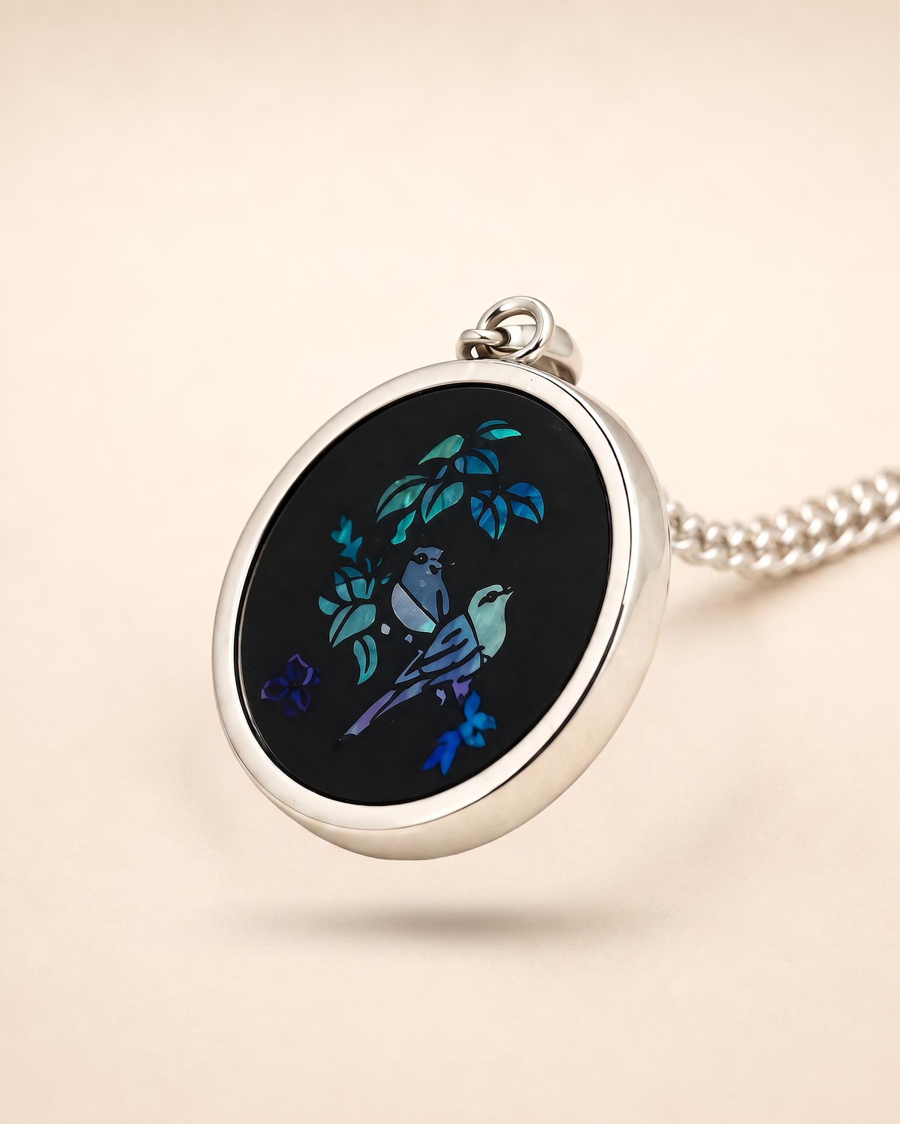 il-fullxfull.8381343358-15lb-il-fullxfull.8381343358-15lb-1.jpg Vintage Sterling Silver Opal Mosaic Bird Pendant Necklace