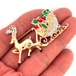 Gold Plated Reindeer and Sleigh Christmas Pin Brooch 40 JB132 gallery image