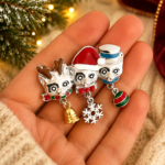 Rhodium-Plated Enamel Christmas Cat Trio Pin Brooch 24 JB259 gallery image