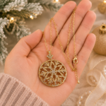 Snow Flake Pendant Gold Plated Metal Alloy Set With Clear Czech Crystals 22 VC7 gallery image
