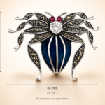 Measurement of sterling silver spider brooch with enamel, marcasite and crystals