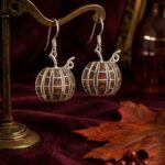 Sterling Silver Brown Opal Resin Pumpkin Drop Earrings