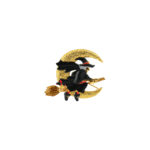 Witch On Broom Pin Brooch With Enamel And Sparkling Czech Crystals | Gold Plated 44 JB157 gallery image