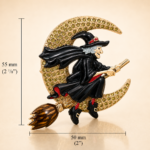 Witch On Broom Pin Brooch With Enamel And Sparkling Czech Crystals | Gold Plated 24 JB157 gallery image