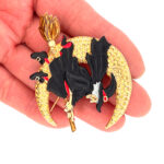 Witch On Broom Pin Brooch With Enamel And Sparkling Czech Crystals | Gold Plated 36 JB157 gallery image