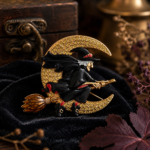 Witch On Broom Pin Brooch With Enamel And Sparkling Czech Crystals | Gold Plated 20 JB157 hover image