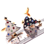 Gold Plated Christmas Tree Cufflinks with Czech Crystals 32 JCU26 gallery image