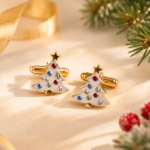 Gold Plated Christmas Tree Cufflinks with Czech Crystals 16 JCU26 hover image