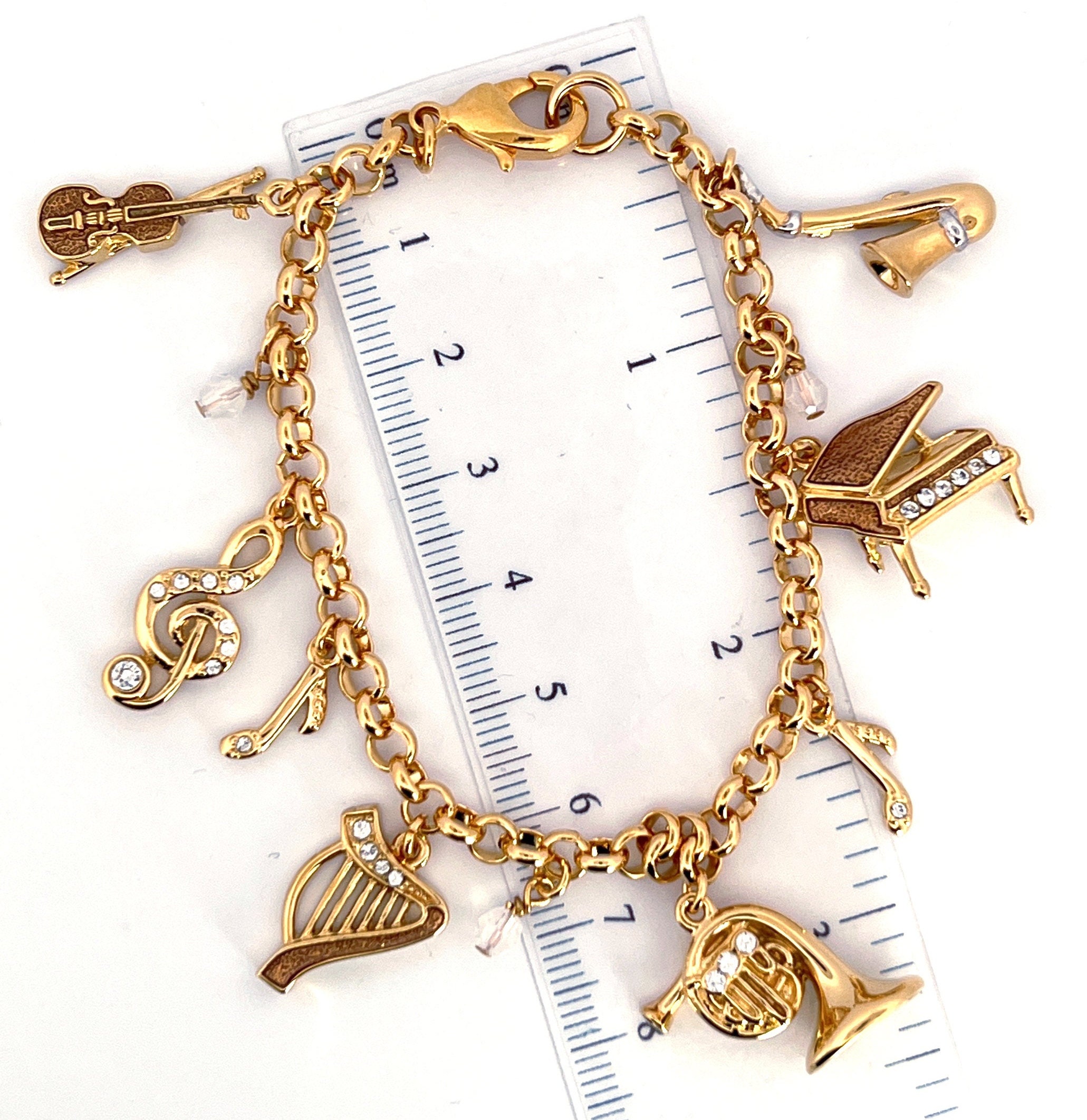 Gold-Plated Musical Charm Bracelet with Czech Crystals