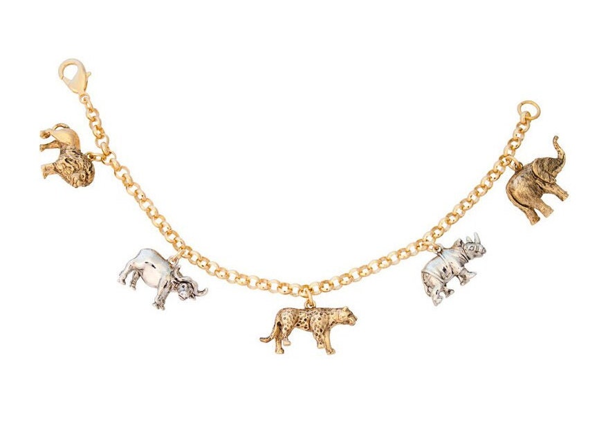 Big Five Safari Animal Charm Bracelet, Gold & Rhodium Plated