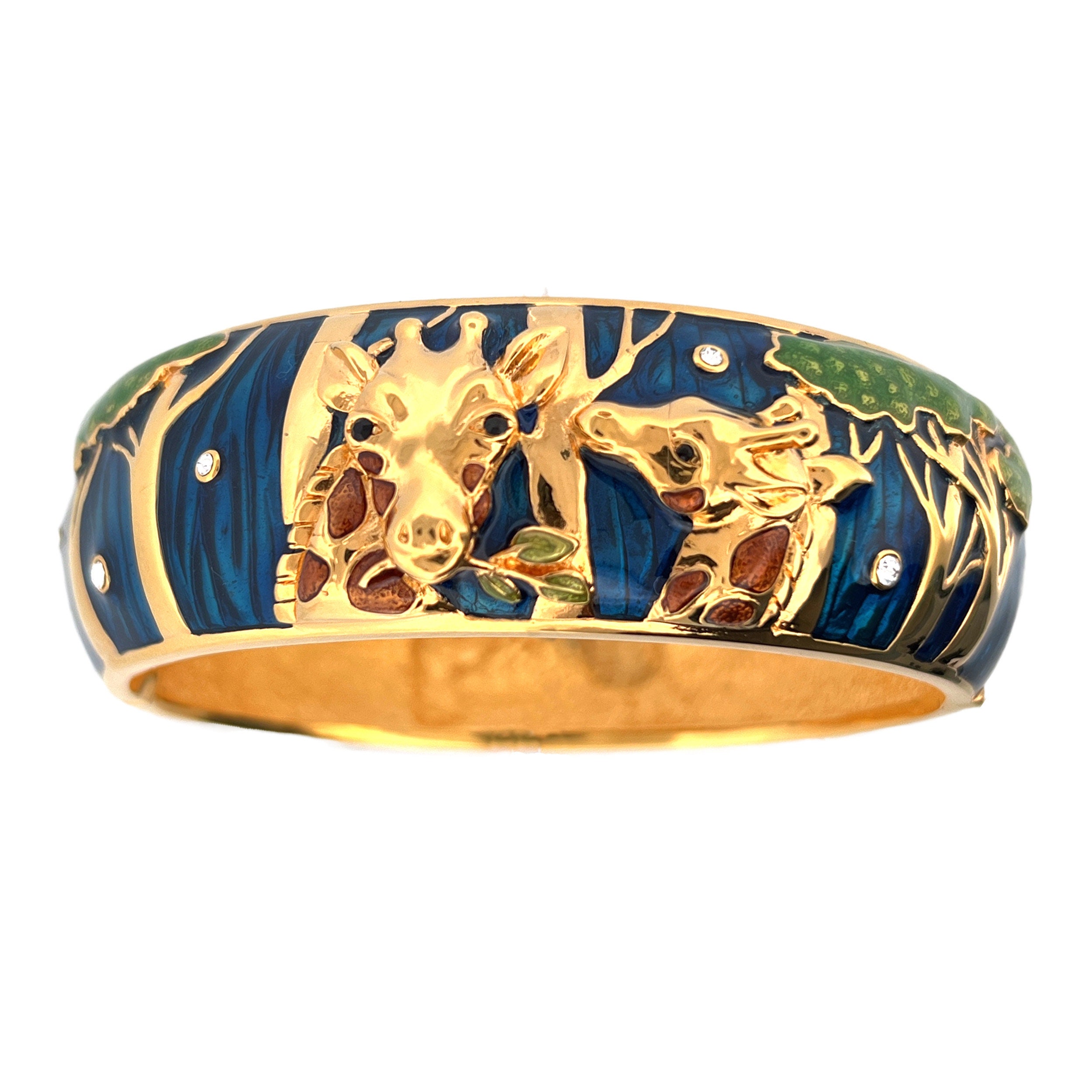 Gold-Plated Giraffe Cuff Bangle with Enamel and Czech Crystals