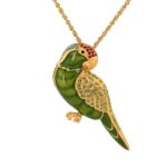 Green Cheeked Parakeet Brooch Pendant with Czech Crystals
