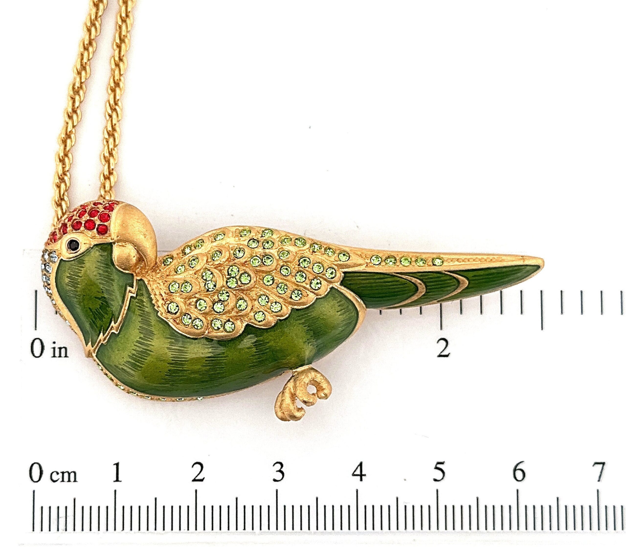 Green Cheeked Parakeet Brooch Pendant with Czech Crystals